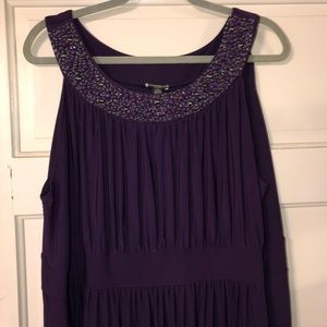 Long Purple Formal Dress with Beaded Neckline
